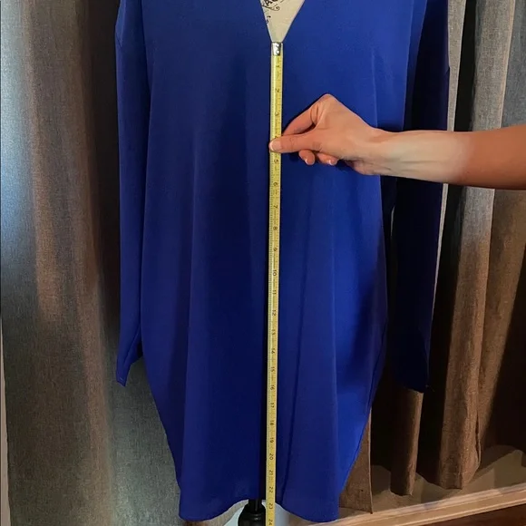 Blue V-Neck Long Sleeve Women's Dress - Picture 8 of 8
